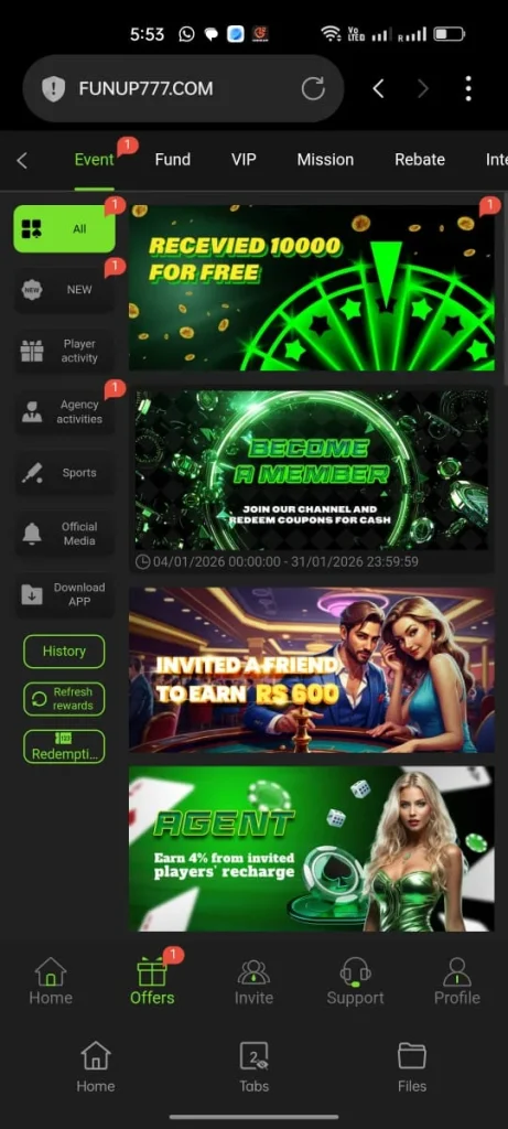 Funup777 Game Bonuses and rewards