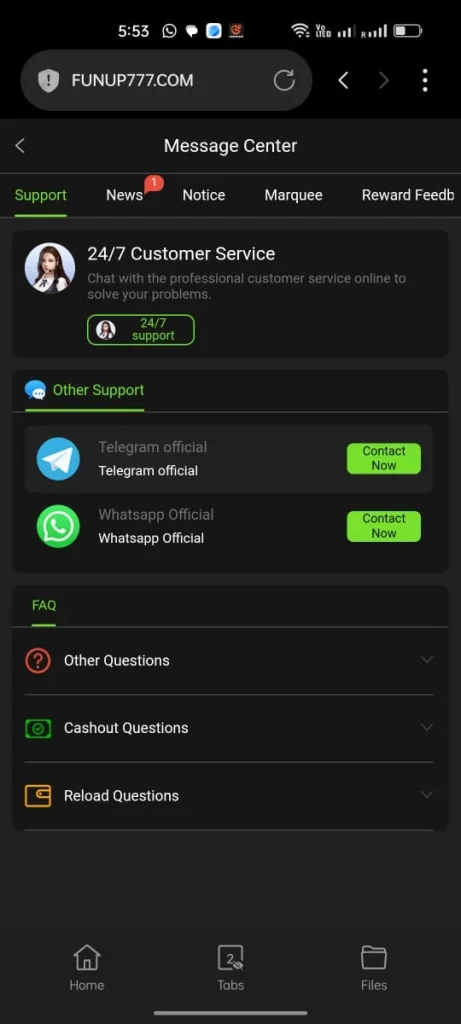 Funup777 Game Customer